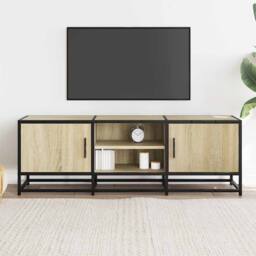 Berkfield Home TV Cabinet Sonoma Oak 120x35x41 cm Engineered Wood & Metal in Light Tan - Size: 120 x 35 x 41 cm - thumbnail 3