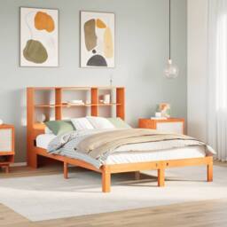 Berkfield Home Bookcase Bed without Mattress Wax Brown 140x190cm Solid Wood Pine - Size: 140x190 cm - thumbnail 2