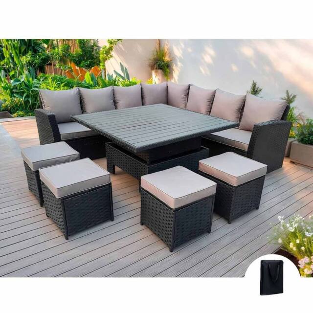 Furniture Maxi Rosen 11 Seater Rattan Garden Furniture Corner Sofa Cube Set With Aluminum Lift-up Table in Black - image 1
