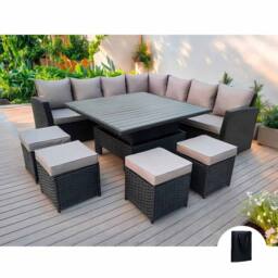 Furniture Maxi Rosen 11 Seater Rattan Garden Furniture Corner Sofa Cube Set With Aluminum Lift-up Table in Black - thumbnail 1