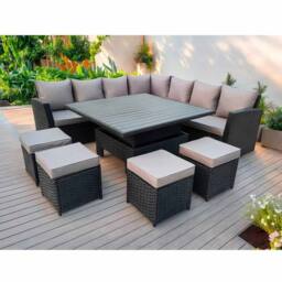 Furniture Maxi Rosen 11 Seater Rattan Garden Furniture Corner Sofa Cube Set With Aluminum Lift-up Table in Black - thumbnail 2