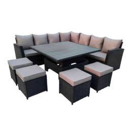 Furniture Maxi Rosen 11 Seater Rattan Garden Furniture Corner Sofa Cube Set With Aluminum Lift-up Table in Black - thumbnail 4