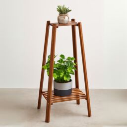 Rafaelo Mobilia Wooden 2 Tier Indoor Outdoor Plant Stand in Brown