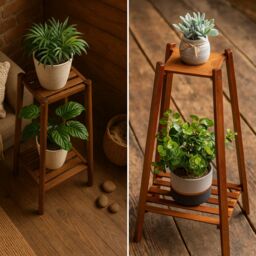 Rafaelo Mobilia Wooden 2 Tier Indoor Outdoor Plant Stand in Brown - thumbnail 3