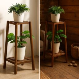 Rafaelo Mobilia Wooden 2 Tier Indoor Outdoor Plant Stand in Brown - thumbnail 4