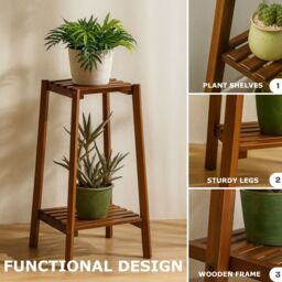 Rafaelo Mobilia Wooden 2 Tier Indoor Outdoor Plant Stand in Brown - thumbnail 5