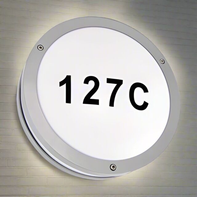 CGC Lighting STAX Round Grey LED Outdoor Wall Light Bulkhead with House Number Pack in White - image 1