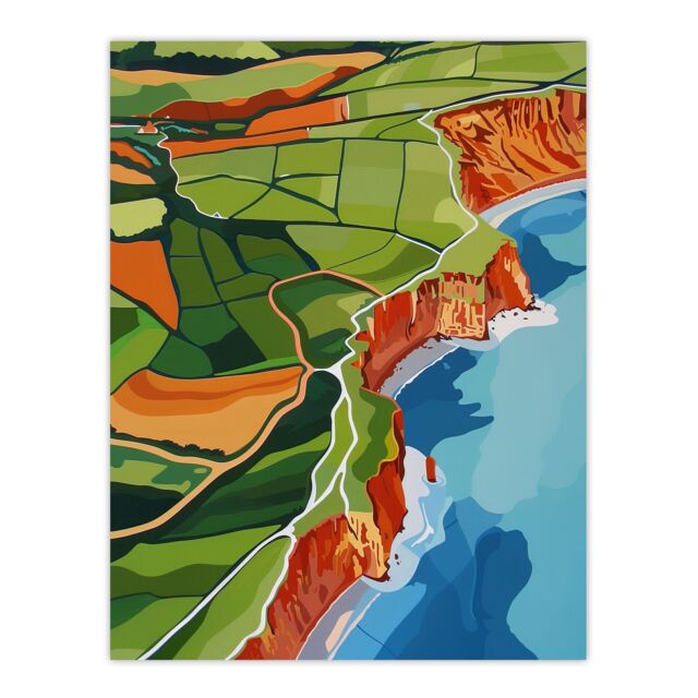 "Artery8 North Yorkshire Coast Aerial View Design Wall Art Print in Green - Size: W24"" x H32""" - image 1