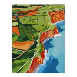 "Artery8 North Yorkshire Coast Aerial View Design Wall Art Print in Green - Size: W24"" x H32""" - thumbnail 1