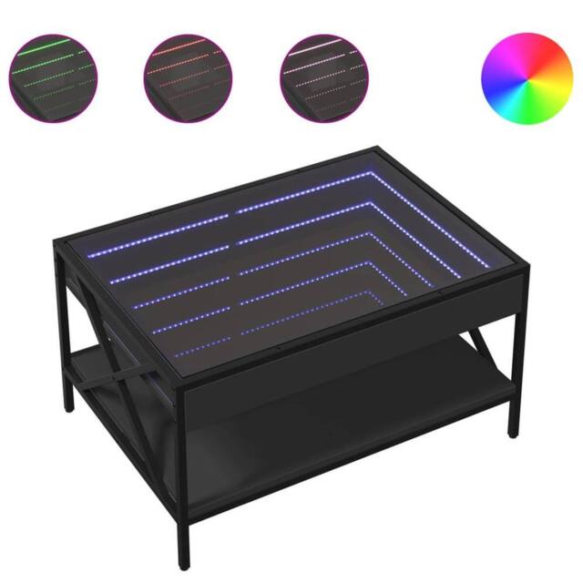 Berkfield Home Coffee Table with Infinity LED Black 70x50x38 cm - Size: 70 x 50 x 38 cm - image 1