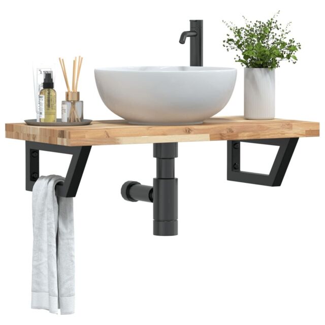 Berkfield Home Basin Shelf Wall Mounted Steel & Solid Wood Acacia in Brown - image 1