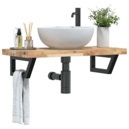 Berkfield Home Basin Shelf Wall Mounted Steel & Solid Wood Acacia in Brown - thumbnail 1