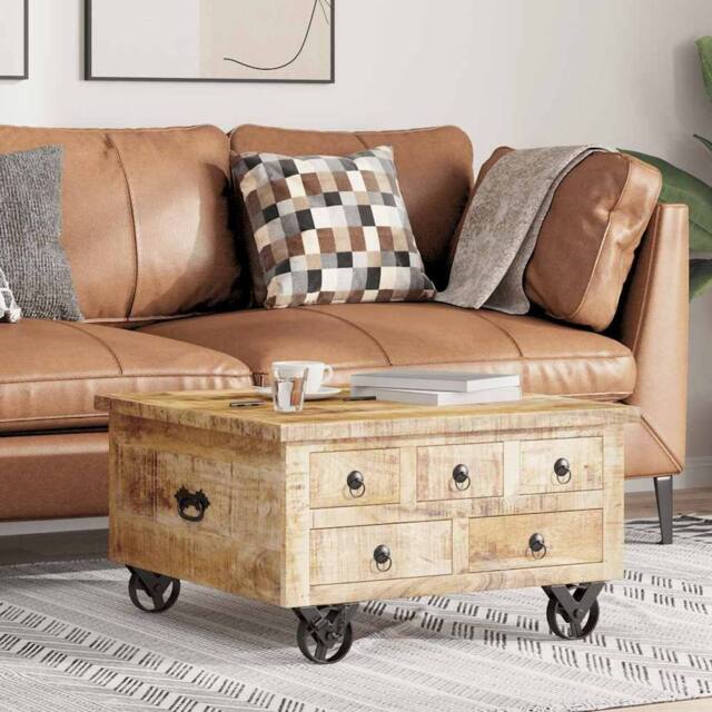 Berkfield Home Beautiful Coffee Table Rough Mango Wood 70x70x40 cm in Brown - Size: 70 x 70 x 40 cm - image 1