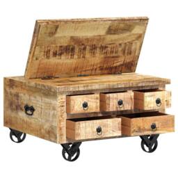 Berkfield Home Beautiful Coffee Table Rough Mango Wood 70x70x40 cm in Brown - Size: 70 x 70 x 40 cm - thumbnail 5