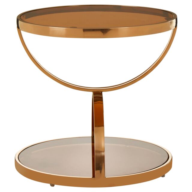 Orsina Round Side Table, Rose Gold Stainless Steel Frame With Smoked Glass Base, Accent Table For Living Room - image 1