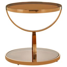 Orsina Round Side Table, Rose Gold Stainless Steel Frame With Smoked Glass Base, Accent Table For Living Room - thumbnail 1