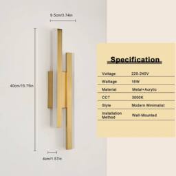 Pheashine Gold 40cm Scandinavian LED Wall Lamp 16W 3000K Warm White Acrylic - thumbnail 3
