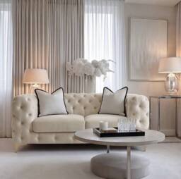 Sofaya Monaco Chesterfield Velvet Cushions Sofa Set 3+2 Seater Couch in Cream - Size: 4 Person - thumbnail 3
