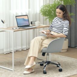 HOMCOM Vanity Chair for Desk, with Height Adjustable, Wheels, Grey in Cream - thumbnail 1