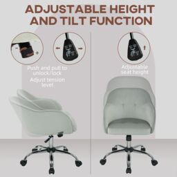 HOMCOM Vanity Chair for Desk, with Height Adjustable, Wheels, Grey in Cream - thumbnail 4