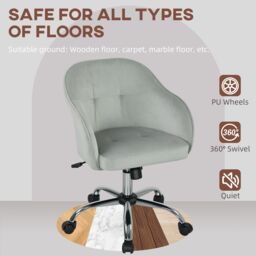 HOMCOM Vanity Chair for Desk, with Height Adjustable, Wheels, Grey in Cream - thumbnail 5