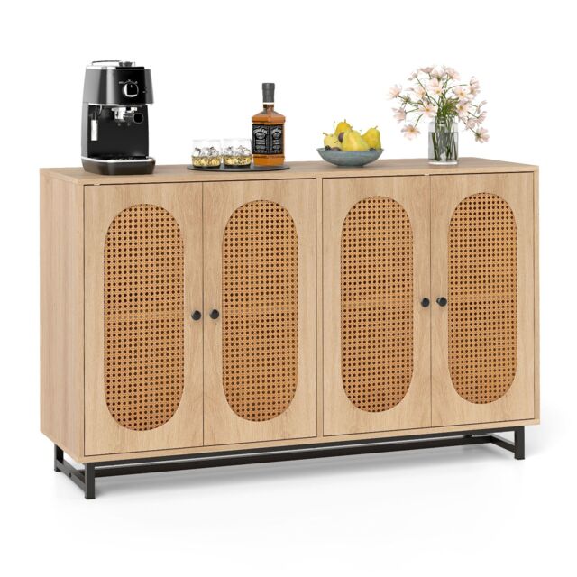 Costway Sideboard Buffet Cabinet 126cm Rattan Coffee Bar Cabinet in Natural - image 1