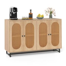 Costway Sideboard Buffet Cabinet 126cm Rattan Coffee Bar Cabinet in Natural
