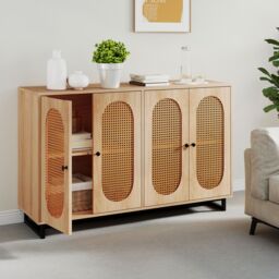 Costway Sideboard Buffet Cabinet 126cm Rattan Coffee Bar Cabinet in Natural - thumbnail 4