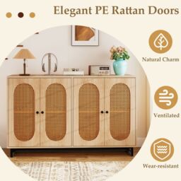 Costway Sideboard Buffet Cabinet 126cm Rattan Coffee Bar Cabinet in Natural - thumbnail 8