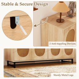 Costway Sideboard Buffet Cabinet 126cm Rattan Coffee Bar Cabinet in Natural - thumbnail 7