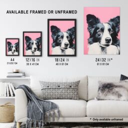 Artery8 Wall Art Print Border Collie Pastel Pink Screen Risograph Artwork Spot Block Colour Duotone Retro Riso Interior Design Art Framed - Size: A4 - thumbnail 3
