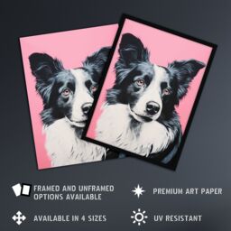 Artery8 Wall Art Print Border Collie Pastel Pink Screen Risograph Artwork Spot Block Colour Duotone Retro Riso Interior Design Art Framed - Size: A4 - thumbnail 2