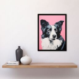 Artery8 Wall Art Print Border Collie Pastel Pink Screen Risograph Artwork Spot Block Colour Duotone Retro Riso Interior Design Art Framed - Size: A4 - thumbnail 4
