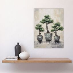 Artery8 My 3 Bonsai Trees Oil Painting Pallet Knife Neutral Tone Textured Tree Artwork Unframed Wall Art Print Poster Home Decor Premium - thumbnail 4