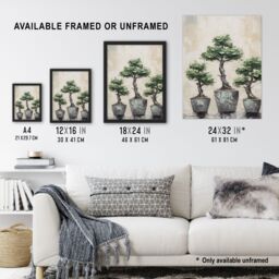 Artery8 My 3 Bonsai Trees Oil Painting Pallet Knife Neutral Tone Textured Tree Artwork Unframed Wall Art Print Poster Home Decor Premium - thumbnail 3