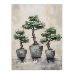 Artery8 My 3 Bonsai Trees Oil Painting Pallet Knife Neutral Tone Textured Tree Artwork Unframed Wall Art Print Poster Home Decor Premium