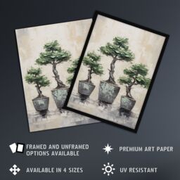 Artery8 My 3 Bonsai Trees Oil Painting Pallet Knife Neutral Tone Textured Tree Artwork Unframed Wall Art Print Poster Home Decor Premium - thumbnail 2