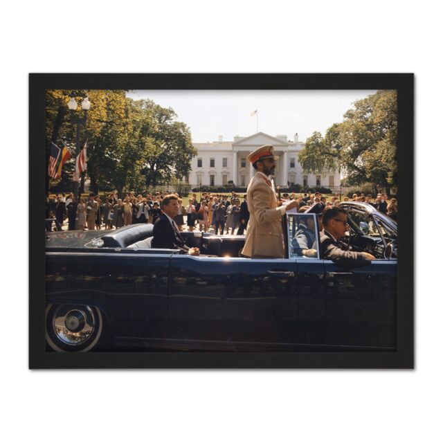 "Artery8 Wall Art Print Parade JFK President Kennedy Emperor Haile Selassie Photo Large Framed Wall Décor Art in Brown - Size: W18"" x H24""" - image 1