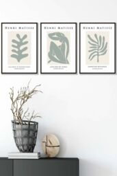 ARTZE Matisse Floral & Nude in Green & Beige Framed Wall Art - Medium in Black - Size: W45 cm x H62 cm x D20mm
