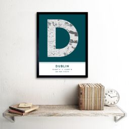 "Wee Blue Coo Wall Art Print Dublin Ireland City Map Modern Typography Stylish Letter Framed Word in Teal - Size: W12"" x H16""" - thumbnail 2