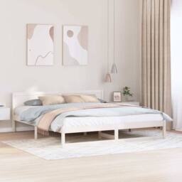 Berkfield Home Bed Frame White Wood 200 x 200 cm Durable Minimalist Bed Frame - thumbnail 2