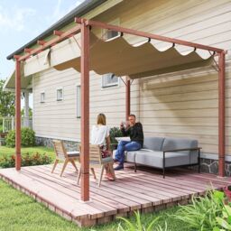 OUTSUNNY 3 x 3(m) Aluminium Garden Pergola with Retractable Roof, Natural - thumbnail 1
