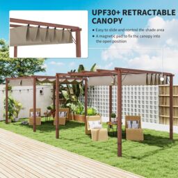 OUTSUNNY 3 x 3(m) Aluminium Garden Pergola with Retractable Roof, Natural - thumbnail 4