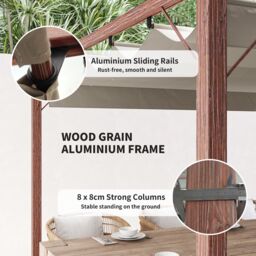 OUTSUNNY 3 x 3(m) Aluminium Garden Pergola with Retractable Roof, Natural - thumbnail 5