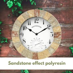 Marco Paul Stone Slates Westminster 26cm Garden Clock & Thermometer Outdoor/Indoor - thumbnail 8