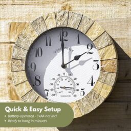 Marco Paul Stone Slates Westminster 26cm Garden Clock & Thermometer Outdoor/Indoor - thumbnail 6
