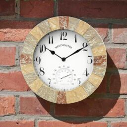 Marco Paul Stone Slates Westminster 26cm Garden Clock & Thermometer Outdoor/Indoor - thumbnail 4