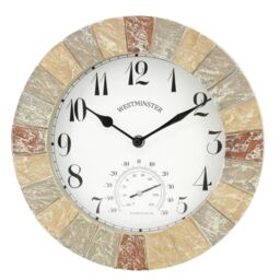 Marco Paul Stone Slates Westminster 26cm Garden Clock & Thermometer Outdoor/Indoor - thumbnail 2