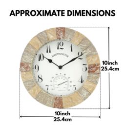 Marco Paul Stone Slates Westminster 26cm Garden Clock & Thermometer Outdoor/Indoor - thumbnail 3