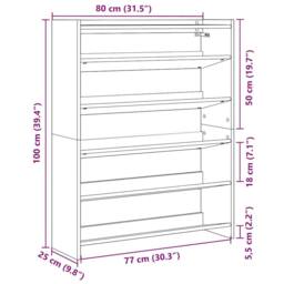 Berkfield Home Shoe Rack Grey Sonoma 80x25x100 cm Engineered Wood - Size: 80 x 25 x 100 cm - thumbnail 9